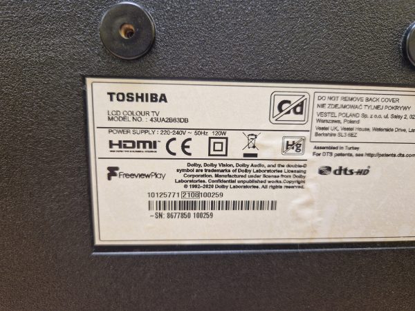 Toshiba 43UA2B63DB 43" SMART 4K Ultra HD HDR LED TV Freeview HD - Image 4